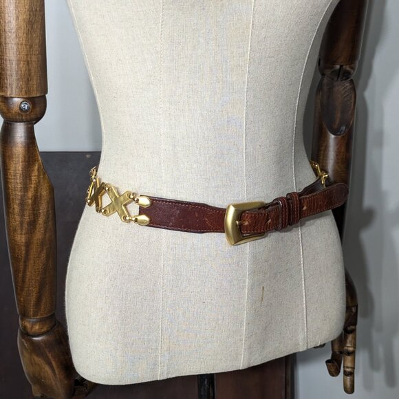 Kudos genuine leather belt chestnut brown + gold tone XXX accents made in Spain - Picture 11 of 11